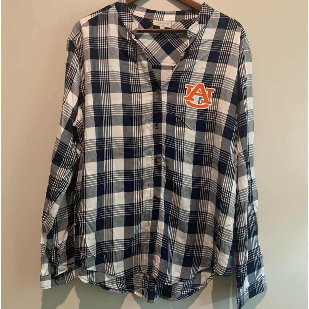 Auburn University Navy Plaid Logo Featherlite Button Tailgate Top NWT Size L